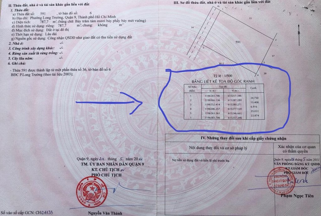 sổ đỏ có tọa độ góc ranh